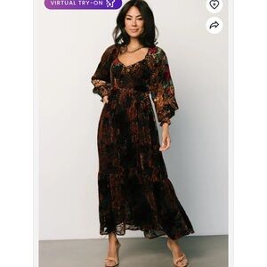 Baltic Born Women Maxi Dress SMALL Velvet Burnout Milkmaid Renaissance Smocked